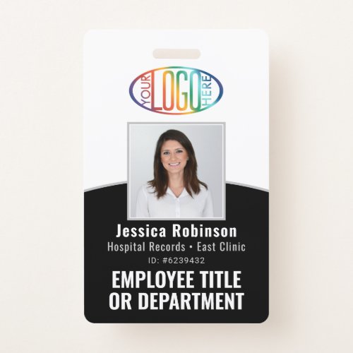 QR Code Corporate Logo Employee Photo Black White Badge