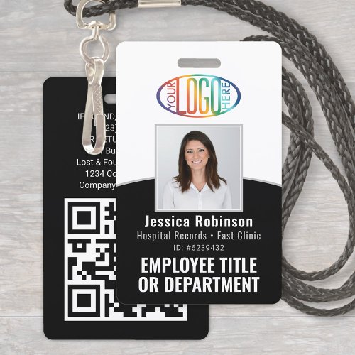 QR Code Corporate Logo Employee Photo Black White Badge