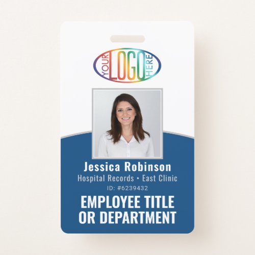 QR Code Corporate Logo Employee Photo Classic Blue Badge