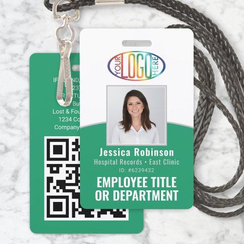 QR Code Corporate Logo Employee Photo ID Green Badge