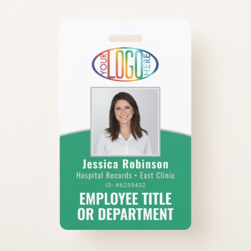 QR Code Corporate Logo Employee Photo ID Green Badge