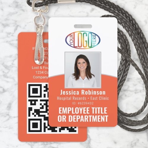 QR Code Corporate Logo Employee Photo ID Orange Badge