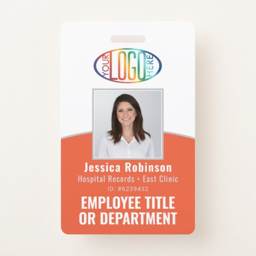 QR Code Corporate Logo Employee Photo ID Orange Badge
