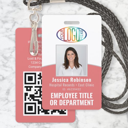 QR Code Corporate Logo Employee Photo ID Pink Badge