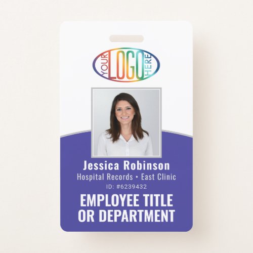 QR Code Corporate Logo Employee Photo ID Purple Badge
