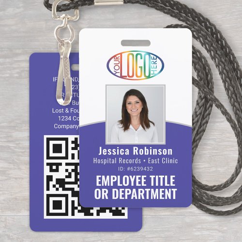 QR Code Corporate Logo Employee Photo ID Purple Badge