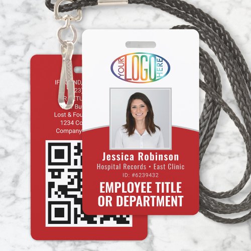 QR Code Corporate Logo Employee Photo ID Red Badge