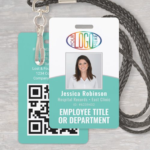 QR Code Corporate Logo Employee Photo ID Teal Blue Badge