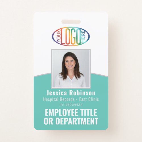 QR Code Corporate Logo Employee Photo ID Teal Blue Badge