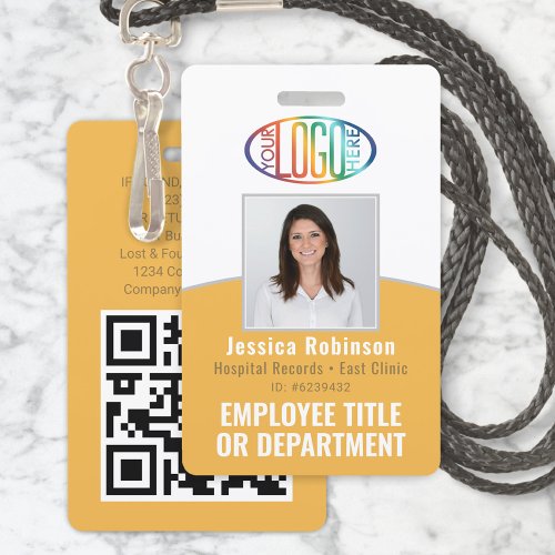 QR Code Corporate Logo Employee Photo ID Yellow Badge