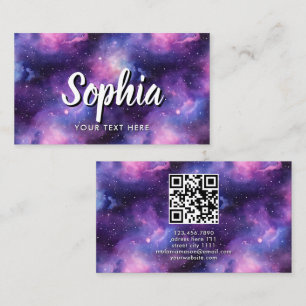 QR Code Cosmic Galaxy Stars Purple Nebula Business Card