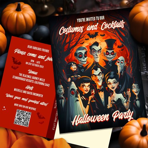 QR Code Costumes Cocktails Halloween Invitation Postcard