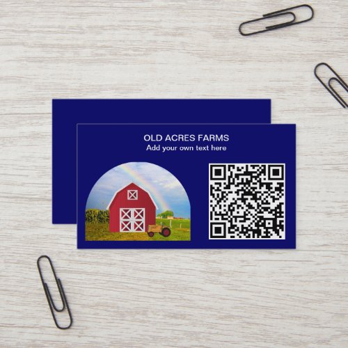 QR Code Country Farm Red Barn Blue Sky Name Business Card