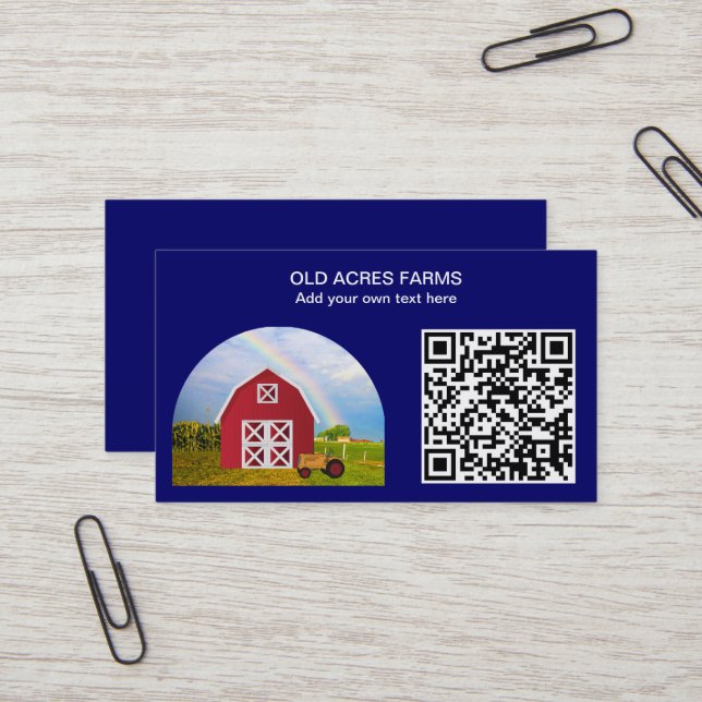 QR Code Country Farm Red Barn Blue Sky Name Business Card (Front/Back In Situ)