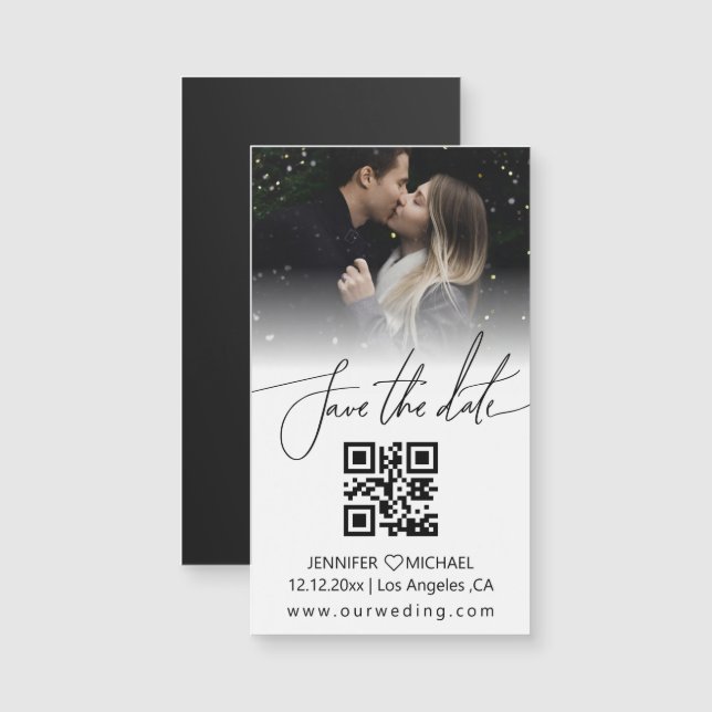 qr code couple photo save the date minimal magnet (Front/Back)
