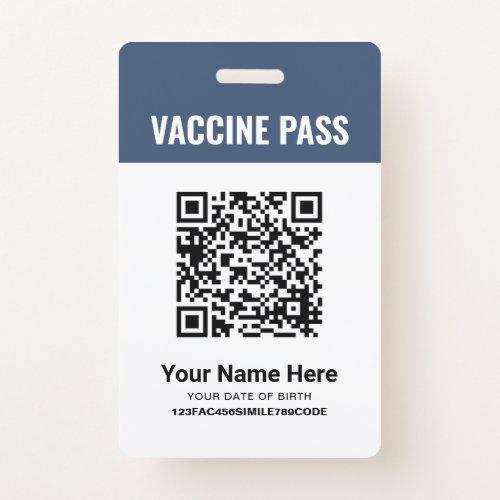 QR Code Covid Vaccine Pass Navy Blue ID Badge