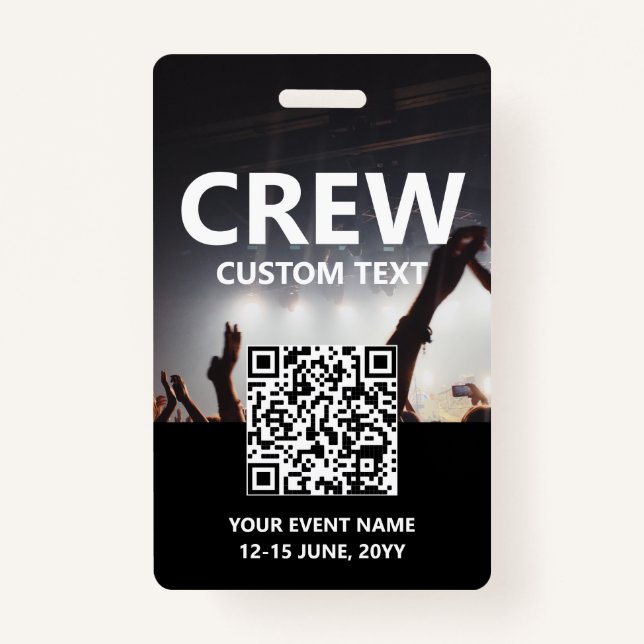 Qr Code Crew Access Pass Custom Event Badge (Front)