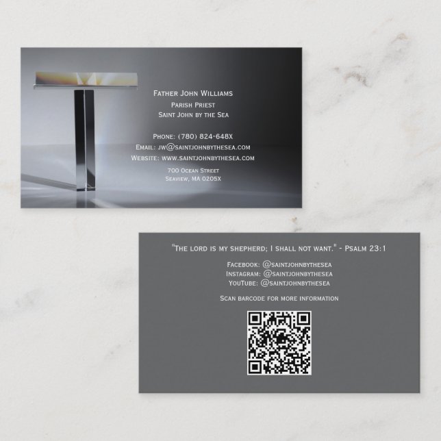 Qr Code Cross Elegant Clergy Business Card (Front/Back)