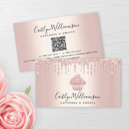 Qr Code Cupcake Bakery Chef Glitter Drip Rose Gold Business Card at Zazzle