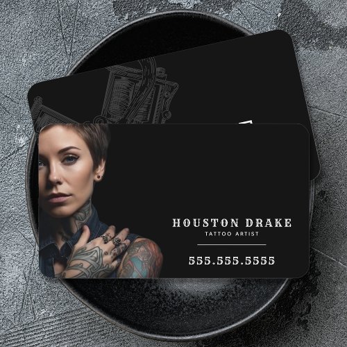 QR Code Custom Artwork Vintage Black Tattoo Artist Business Card