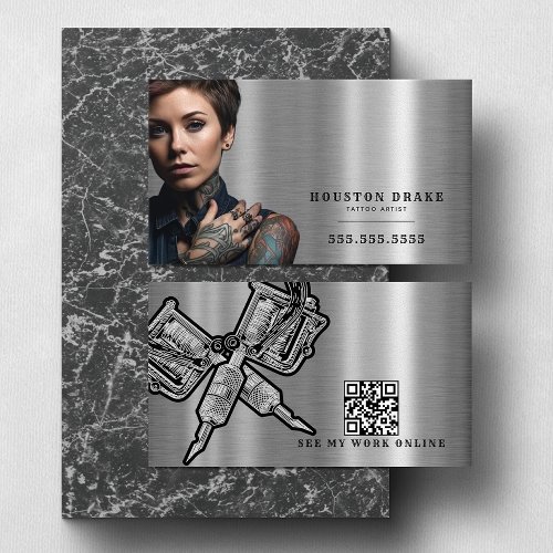 QR Code Custom Artwork Vintage Tattoo Artist Business Card