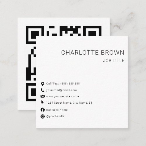 QR Code Custom Modern White Professional Square Business Card