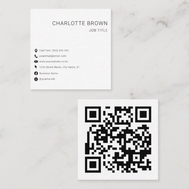 QR Code Custom Modern White Professional Square Business Card (Front/Back)