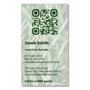 QR Code Custom Photo Green Lawn Care Business Card Magnet