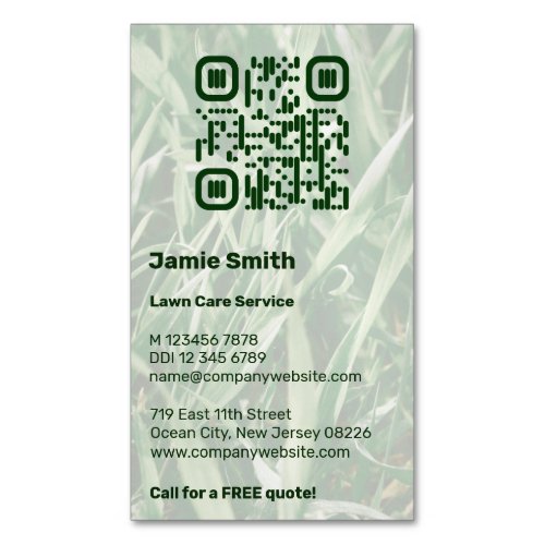 QR Code Custom Photo Green Lawn Care Business Card Magnet