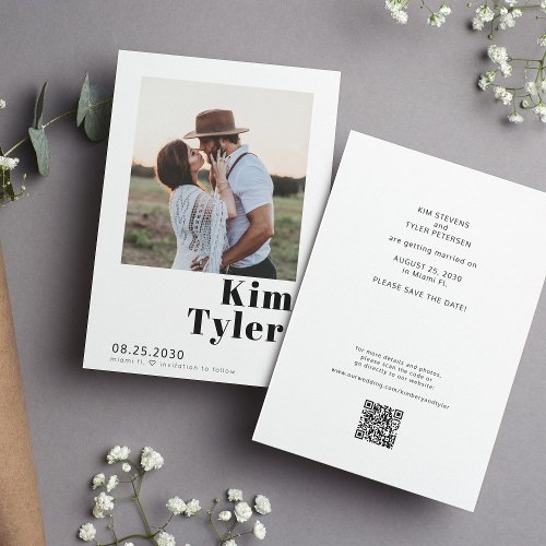 QR CODE custom photo modern typography wedding Save The Date