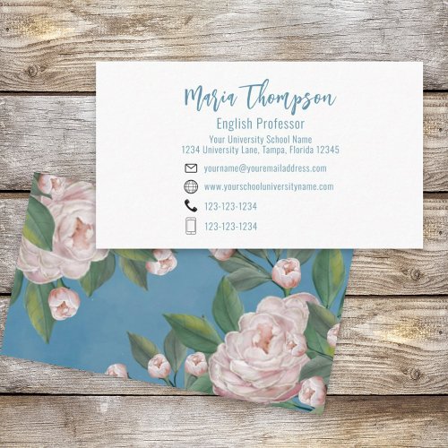 QR Code Custom Pink Elegant Floral Connect with Me Business Card