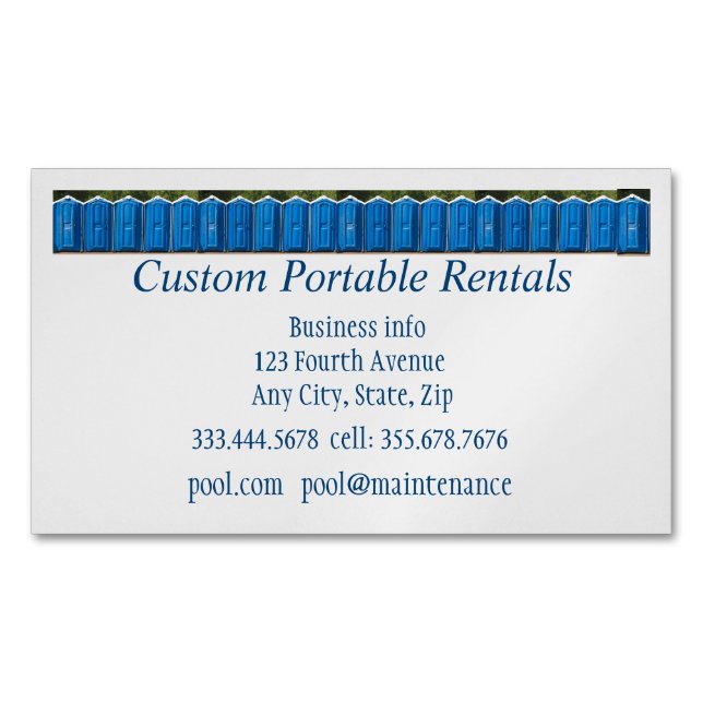 QR Code, Custom Portable Toilet Rentals Business Card Magnet (Front)