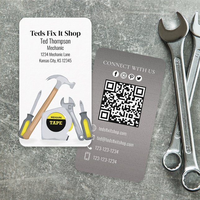 QR Code Custom Social Media Mechanic Tools Business Card (Creator Uploaded)