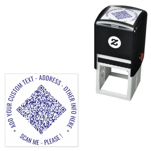 QR Code Custom Text Address Round Stamp Example (In Situ)