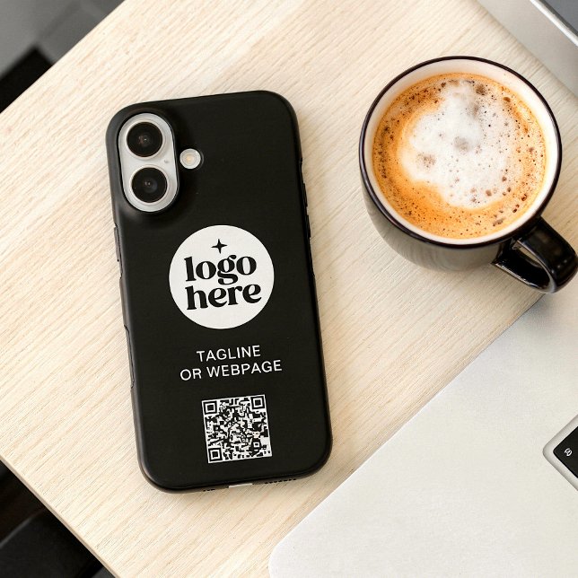 QR Code Custom Text Black Business Company Logo Case-Mate iPhone Case (Customize with logo, text and URL for code. Choose iPhone model and case style.)