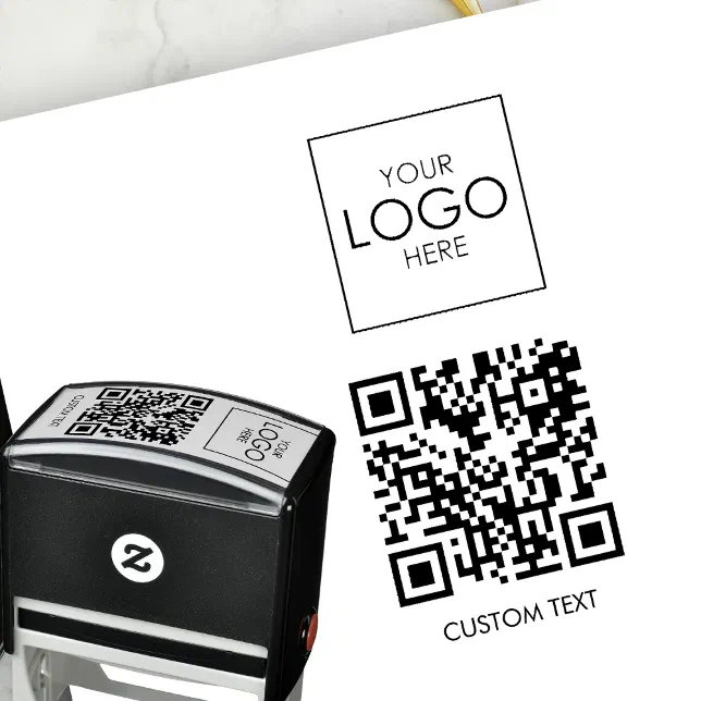 QR Code Custom Text Business Logo Personalized Self-inking Stamp | Zazzle