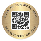 QR code custom text golden gradient Classic Round Sticker | Zazzle