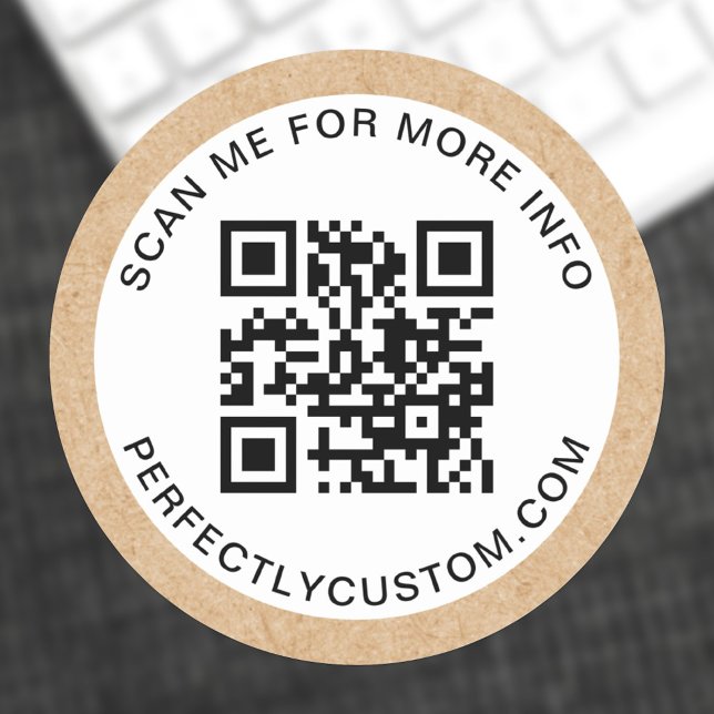 QR code custom text Kraft paper look border white Classic Round Sticker (Creator Uploaded)