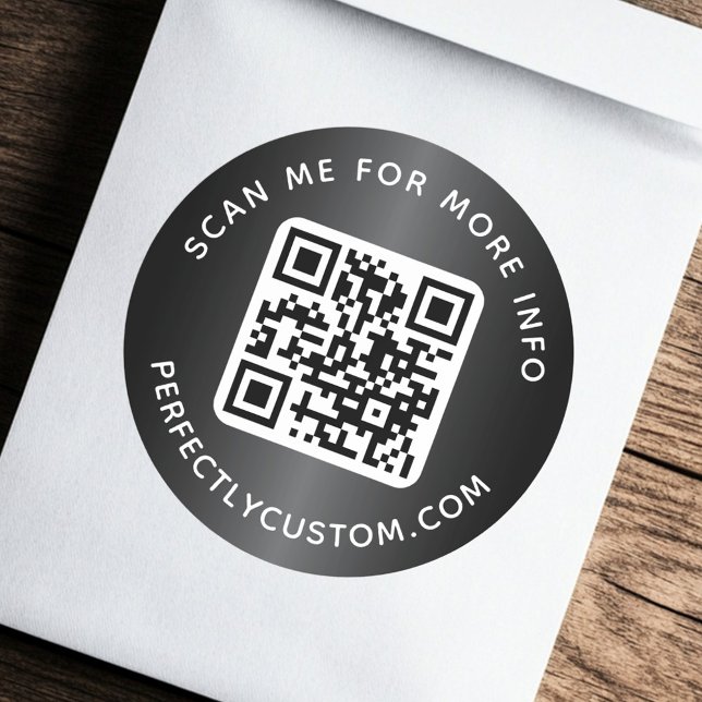 QR code custom text round dark gray gradient Classic Round Sticker (QR code custom text round dark gray gradient Classic Round Sticker)