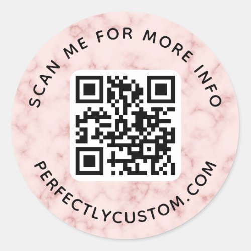 QR code custom text round light blush pink marble Classic Round Sticker