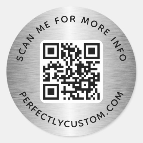 QR code custom text silver gray gradient Classic Round Sticker