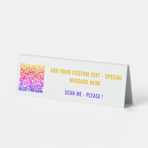 QR Code Custom Text Table Tent Sign Choose Colors