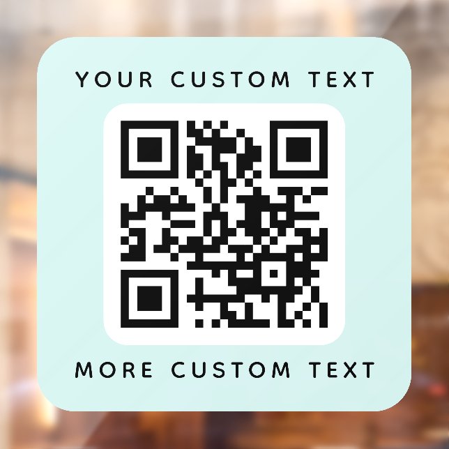 QR code custom text top and bottom light aqua blue Window Cling (Sheet 2)