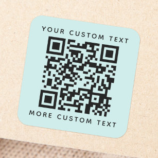 QR code custom text top bottom light aqua blue Square Sticker