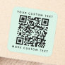 QR code custom text top bottom light mint green Square Sticker