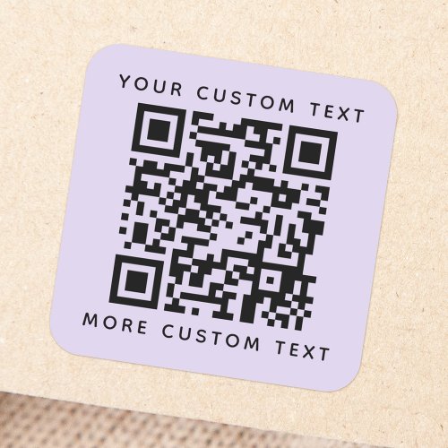 QR code custom text top bottom light purple Square Sticker
