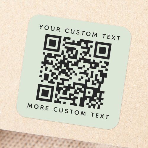 QR code custom text top bottom light sage green Square Sticker