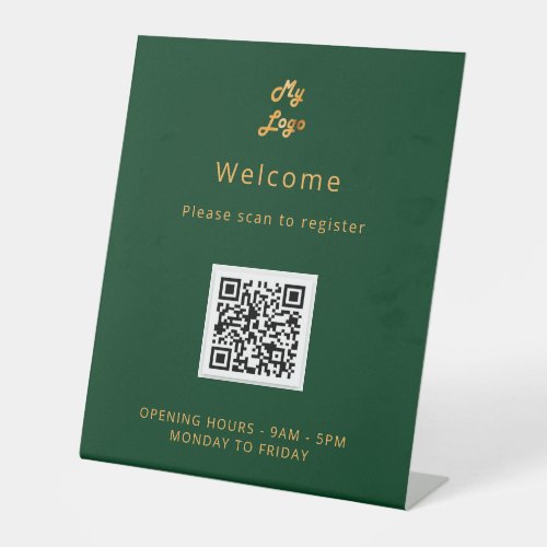 QR code customer registration emerald welcome Pedestal Sign