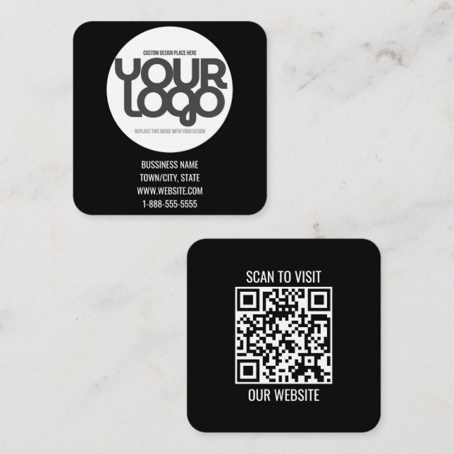 QR Code Customizable Modern Black Business Card (Front/Back)