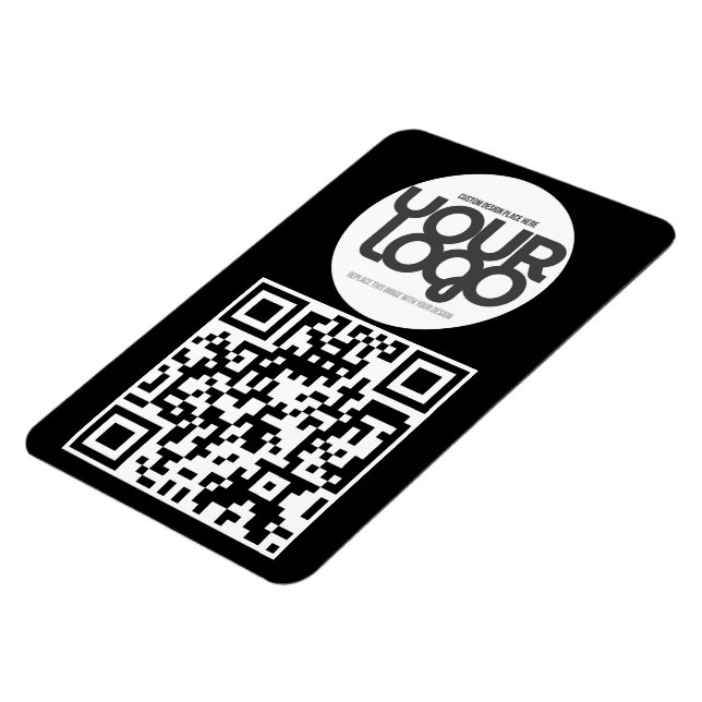 QR Code Customizable Modern Black Business Card Magnet (Left Side)